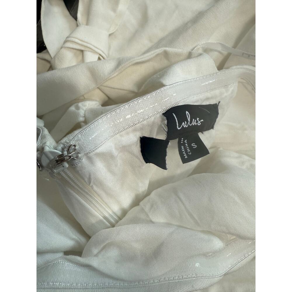 Lulus Tier-ly Delightful White Tie-Strap Tiered Bustier Mini Dress Size Small - Picture 12 of 12